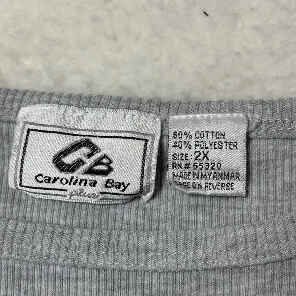 Vtg Carolina Bay Plus Size Tank Top Women 2x Gray Rib Knit Basic Boho Outdoor - Picture 3 of 6